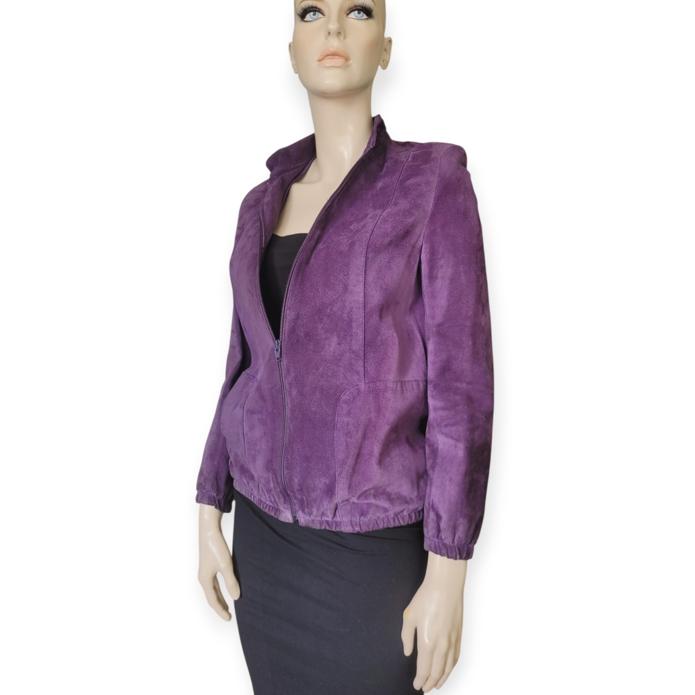Vintage 80s Bagatelle Purple Suede Bomber Jacket Small